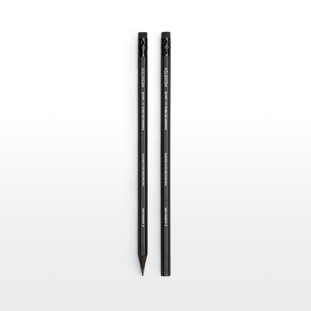 Standard Hex pencil with HB lead. Made from black Bass word. Black Erage and black Ferrule. resketch branding