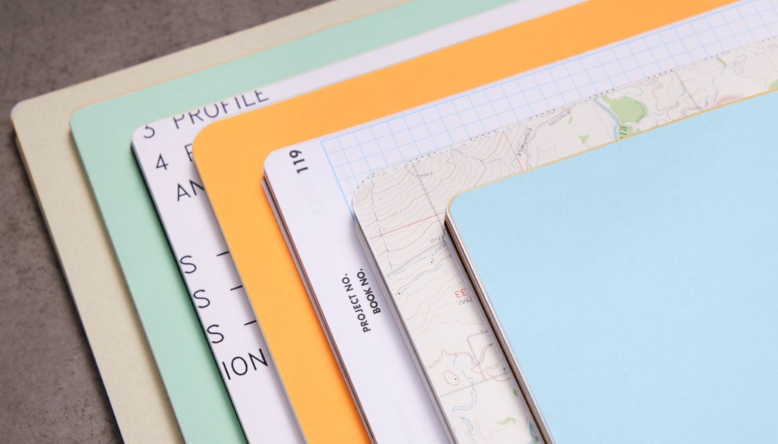 A varity to eco-friendly and environmentally sustainable Resketch notebooks paper examples. Lined Paper, Grid Paper, Maps, blueprints, letterhead, colored paper are all used in Resketch Notebooks, making them 100% reclaimed and zero waste.