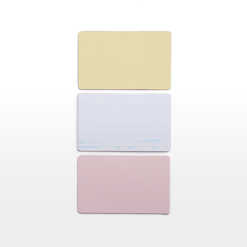 Examples of the various paper types used to make the deskpad include maps, blueprints, colored paper, white paper, lines, grids, and letterheads.