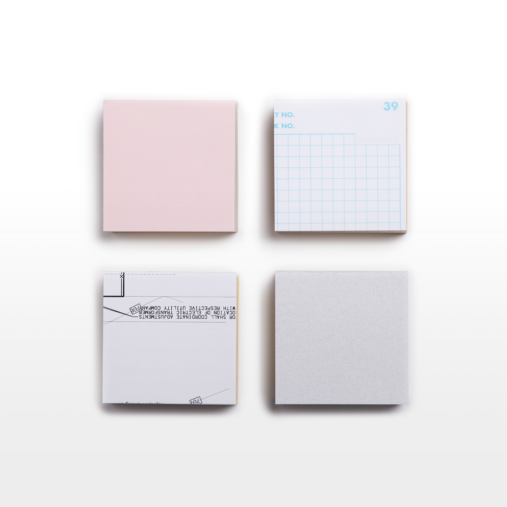 Examples of the various paper types used to make the notepad include maps, blueprints, colored paper, white paper, lines, grids, and letterheads.
